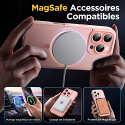 Oududianzi-Coque pour iPhone 16 Pro Compatible avec MagSafe Magnétique, Housse de Arrière Translucide Givrée PC, TPU Silicone Bu