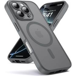 Oududianzi-coque pour iphone 16 pro compatible avec magsafe magnétique, housse de arrière translucide givrée pc, tpu silicone bu