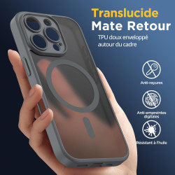 Oududianzi-coque pour iphone 16 pro compatible avec magsafe magnétique, housse de arrière translucide givrée pc, tpu silicone bu