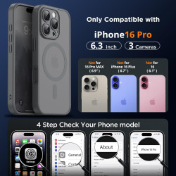 Oududianzi-coque pour iphone 16 pro compatible avec magsafe magnétique, housse de arrière translucide givrée pc, tpu silicone bu