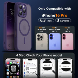 Oududianzi-Coque pour iPhone 16 Pro Compatible avec MagSafe Magnétique, Housse de Arrière Translucide Givrée PC, TPU Silicone Bu
