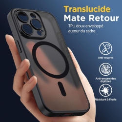 Oududianzi-Coque pour iPhone 16 Pro Compatible avec MagSafe Magnétique, Housse de Arrière Translucide Givrée PC, TPU Silicone Bu