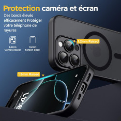 Oududianzi-Coque pour iPhone 16 Pro Compatible avec MagSafe Magnétique, Housse de Arrière Translucide Givrée PC, TPU Silicone Bu