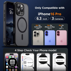 Oududianzi-Coque pour iPhone 16 Pro Compatible avec MagSafe Magnétique, Housse de Arrière Translucide Givrée PC, TPU Silicone Bu