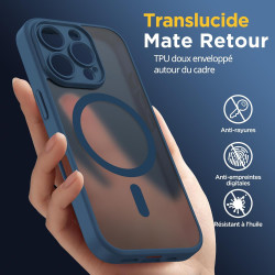 Oududianzi-Coque pour iPhone 16 Pro Compatible avec MagSafe Magnétique, Housse de Arrière Translucide Givrée PC, TPU Silicone Bu