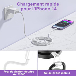 Chargeur iPhone,Chargeur Rapide avec 2M Câble USB C,Type C Adaptateur Secteur pour Original Apple iPhone 14/13/12/11/Plus/Pro/Pr