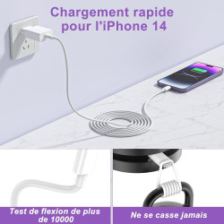 Chargeur iPhone,Chargeur Rapide avec 1M Câble USB C,Type C Adaptateur Secteur pour Original Apple iPhone 14/13/12/11/Plus/Pro/Pr