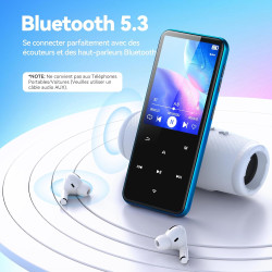 Agptek 64go mp3 bleutooth avec haut-parleur, 2.4" grand écran lecteur mp3 en métal qualité sonore hifi audio mp4 baladeur sport 