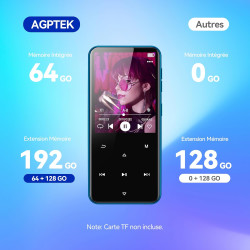 Agptek 64go mp3 bleutooth avec haut-parleur, 2.4" grand écran lecteur mp3 en métal qualité sonore hifi audio mp4 baladeur sport 