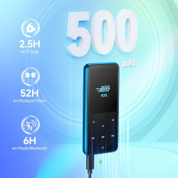 Agptek 64go mp3 bleutooth avec haut-parleur, 2.4" grand écran lecteur mp3 en métal qualité sonore hifi audio mp4 baladeur sport 