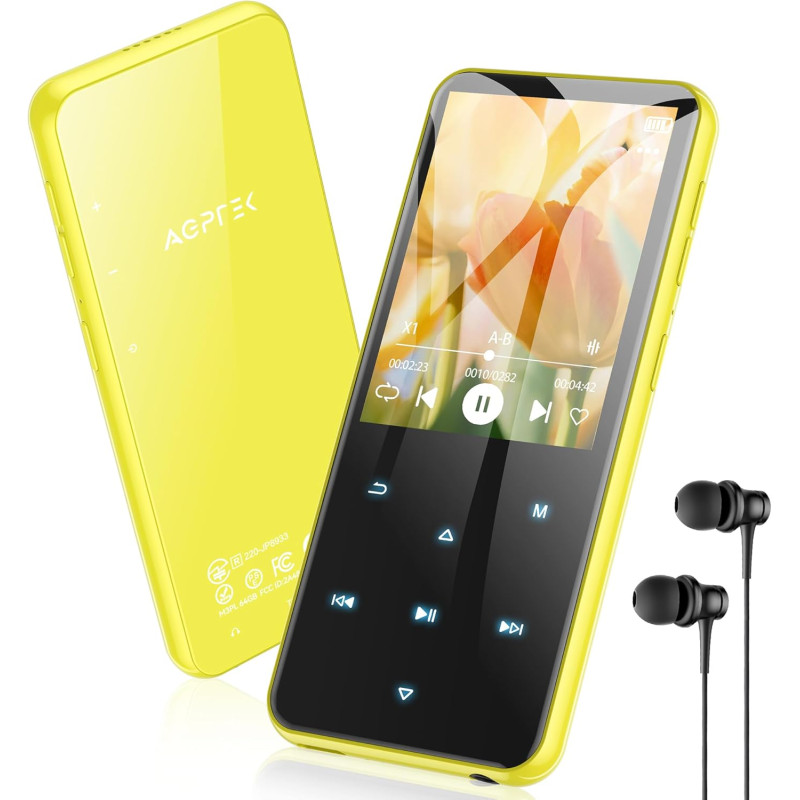 Agptek 64go mp3 bleutooth avec haut-parleur, 2.4" grand écran lecteur mp3 en métal qualité sonore hifi audio mp4 baladeur sport 
