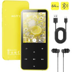 Agptek 64go mp3 bleutooth avec haut-parleur, 2.4" grand écran lecteur mp3 en métal qualité sonore hifi audio mp4 baladeur sport 