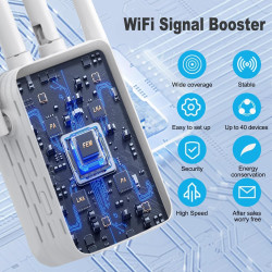 Répéteur WiFi, Amplificateur WiFi 1200 Mbps, 5GHz/2.4GHz Puissant Répéteur WiFi 4 Antennes, Port Ethernet Gigabit, WiFi Extender