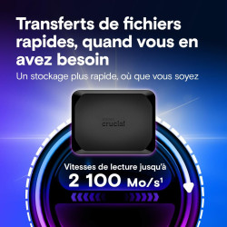 Crucial X10 4To Disque SSD Externe Portable, Jusqu’à 2100Mo/s, USB-C 3.2 Gen2, Résistance à la poussière et à l'eau classée IP65