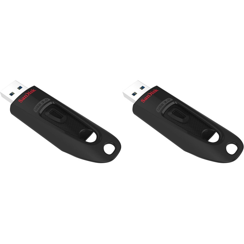 Sandisk 64gb ultra usb flash drive usb 3.0 up to 130 mb/s read, noir, (pack of 1) (lot de 2)