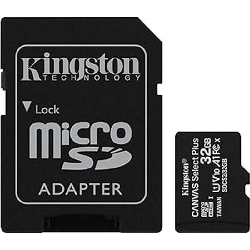 Kingston Canvas Select Plus Carte MIcro SD SDCS2/32GB Class 10 + Adaptateur inclus