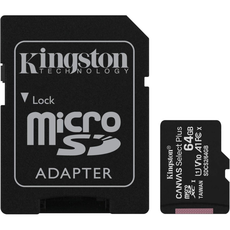 Kingston Canvas Select Plus Carte MIcro SD SDCS2/64GB-2P1A Class 10 (2x cards,SD Adaptateur inclus)