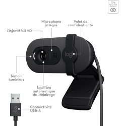 Logitech Brio 100 Webcam Full HD pour réunions/Streaming, équilibre Auto de l'éclairage, Micro intégré, volet de confidentialité