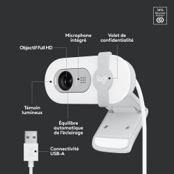 Logitech Brio 100 Webcam Full HD pour réunions/Streaming, équilibre Auto de l'éclairage, Micro intégré, volet de confidentialité