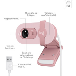 Logitech Brio 100 Webcam Full HD pour réunions/Streaming, équilibre Auto de l'éclairage, Micro intégré, volet de confidentialité
