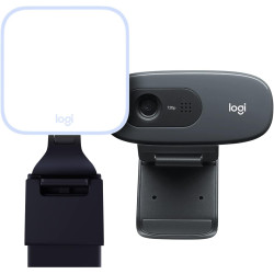 Logitech hd webcam c270 + litra glow premium streaming light with truesoft - gris