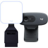 Logitech hd webcam c270 + litra glow premium streaming light with truesoft - gris