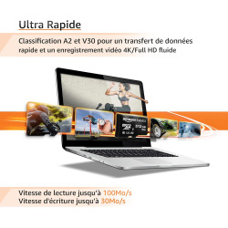 Amazon Basics Carte Mémoire microSDXC avec Adaptateur Grande Taille, A2, U3, Vitesse de Lecture Jusqu’à 100Mbit/s, 512Go, Noir