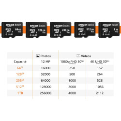 Amazon Basics Carte Mémoire MicroSDXC, 1 TB, avec Adaptateur SD, A2, U3, vitesse de lecture maximale de 100 Mo/s, Noir