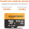 Amazon Basics Carte microSDXC de 512 Go avec Adaptateur, Vitesse de Lecture jusqu’à 200 Mo/s, Lot de 1
