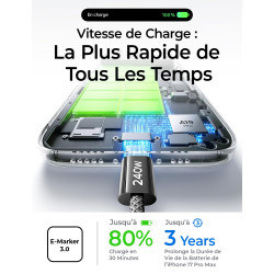 LISEN 240W Cable USB C Charge Rapide, 2m PD 5A Cable USB C vers USB C Câble Chargeur USBC Nylon Tressé pour iPhone 17 16 Samsung