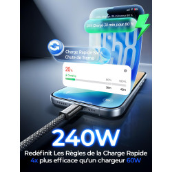 LISEN 240W Cable USB C Charge Rapide, 2m PD 5A Cable USB C vers USB C Câble Chargeur USBC Nylon Tressé pour iPhone 17 16 Samsung