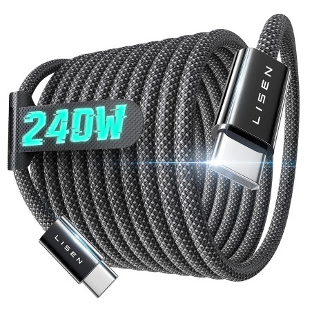 LISEN 240W Cable USB C Charge Rapide, 3m PD 5A Cable USB C vers USB C Câble Chargeur USBC Nylon Tressé pour iPhone 17 16 Samsung