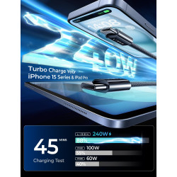 LISEN 240W Cable USB C Charge Rapide, 3m+3m PD 5A Cable USB C vers USB C Câble Chargeur USBC Nylon Tressé pour iPhone 17 16 Sams