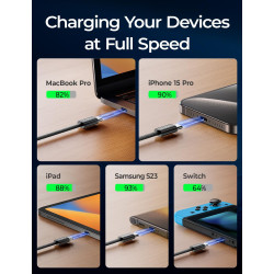 LISEN 240W Cable USB C Charge Rapide, 3m+3m PD 5A Cable USB C vers USB C Câble Chargeur USBC Nylon Tressé pour iPhone 17 16 Sams