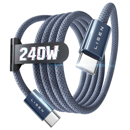 LISEN 240W Cable USB C Charge Rapide, 1m PD 5A Cable USB C vers USB C Câble Chargeur USBC Nylon Tressé pour iPhone 17 16 Samsung