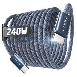 LISEN 240W Cable USB C Charge Rapide, 3m PD 5A Cable USB C vers USB C Câble Chargeur USBC Nylon Tressé pour iPhone 17 16 Samsung