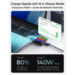 LISEN 240W Cable USB C Charge Rapide, 3m PD 5A Cable USB C vers USB C Câble Chargeur USBC Nylon Tressé pour iPhone 17 16 Samsung