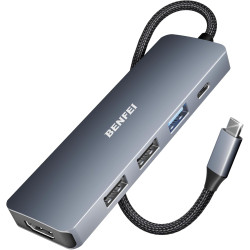 BENFEI Hub USB C Adaptateur Compatible avec iPhone 15/16 Plus Pro Max, MacBook iPad Pro Air, multiport USB-C 5 en 1, Gris, avec 