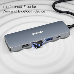 BENFEI Hub USB C Adaptateur Compatible avec iPhone 15/16 Plus Pro Max, MacBook iPad Pro Air, multiport USB-C 5 en 1, Gris, avec 