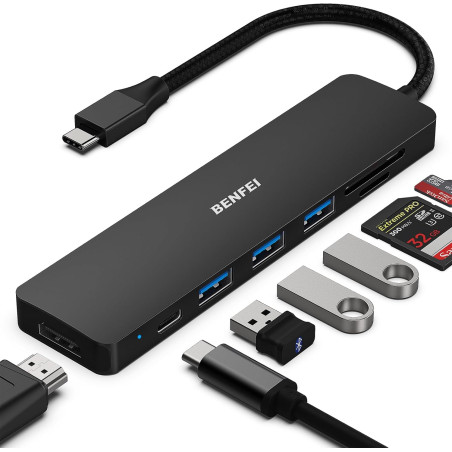 BENFEI Hub USB C Adaptateur Compatible avec iPhone 15/16 Plus Pro Max, MacBook iPad Pro Air, multiport USB-C 7 en 1, Noir, avec 
