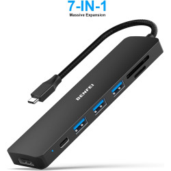 BENFEI Hub USB C Adaptateur Compatible avec iPhone 15/16 Plus Pro Max, MacBook iPad Pro Air, multiport USB-C 7 en 1, Noir, avec 
