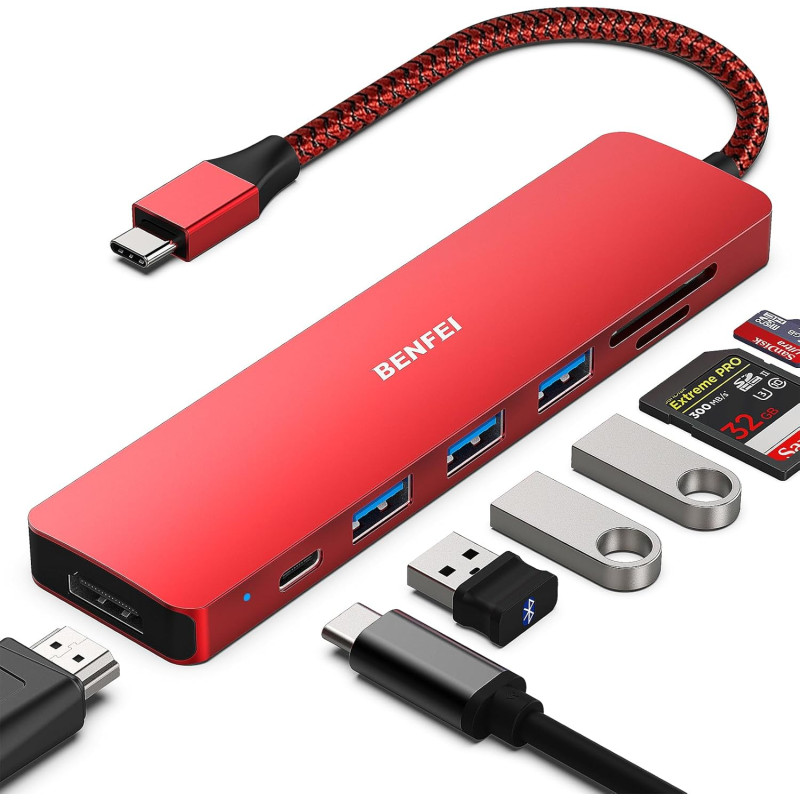 BENFEI Hub USB C 7 en 1, Adaptateur multiport USB-C, avec HDMI (certifié 4K @ 60Hz), Alimentation 100 W, 3 Ports USB 3.0 5 Gbps/