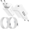 2PCS Chargeur USB C 65W, Charge Rapide PD3.0 PPS, GaN II avec Câble Tressé 2M, Compatible pour MacBook Pro/Air, pour Samsung Gal