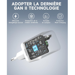 2PCS Chargeur USB C 65W, Charge Rapide PD3.0 PPS, GaN II avec Câble Tressé 2M, Compatible pour MacBook Pro/Air, pour Samsung Gal
