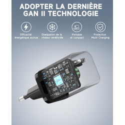 2PCS Chargeur USB C 65W, Charge Rapide PD3.0 PPS, GaN II avec Câble Tressé 2M, Compatible pour MacBook Pro/Air, pour Samsung Gal