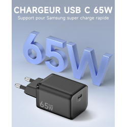 Chargeur USB C 65W, Charge Rapide PD3.0 PPS, GaN II avec Câble Tressé 2M, Compatible pour MacBok Pro/Air, pour Samsung Galaxy S2