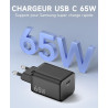 Chargeur USB C 65W, Charge Rapide PD3.0 PPS, GaN II avec Câble Tressé 2M, Compatible pour MacBok Pro/Air, pour Samsung Galaxy S2