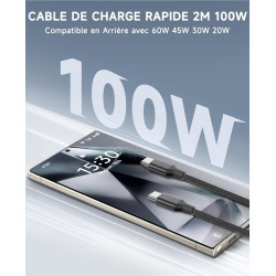 Chargeur USB C 65W, Charge Rapide PD3.0 PPS, GaN II avec Câble Tressé 2M, Compatible pour MacBok Pro/Air, pour Samsung Galaxy S2