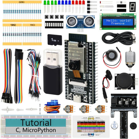 Freenove ESP32 Kit Dev CAM Board Super Starter Kit, Microcontrôleur à Double Noyau 32 Bits 240 MHz, Caméra Embarquée WiFi + BT, 