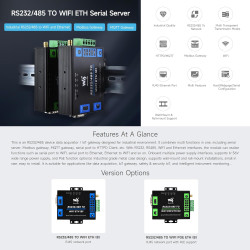 Waveshare Industrial Grade Serial Server RS232/485 to WiFi and Ethernet, Modbus/MQTT Gateway, Metal Case, Support Wall Mount & R